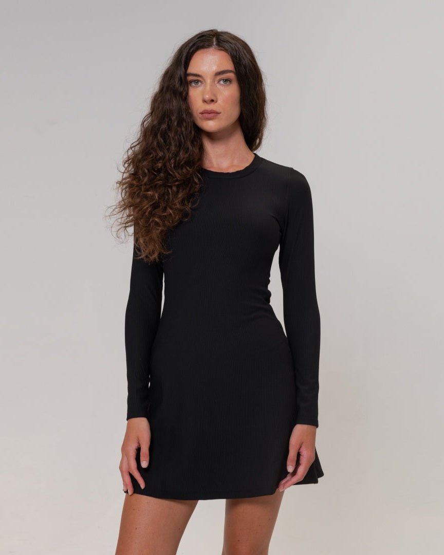 RibTech* Courtside Long Sleeve Dress-Black-XXS-Stack Athletics
